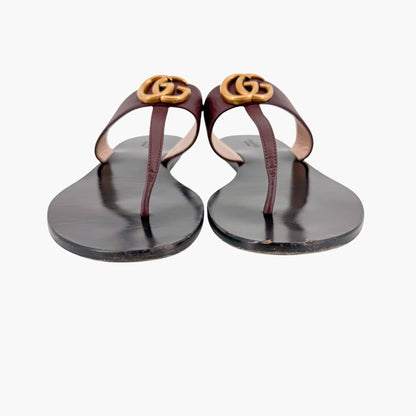 Gucci GG Marmont Thong Sandals in Brown Leather Size 40