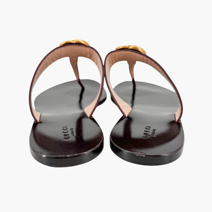 Gucci GG Marmont Thong Sandals in Brown Leather Size 40