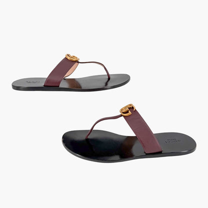 Gucci GG Marmont Thong Sandals in Brown Leather Size 40