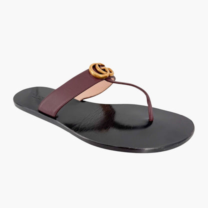 Gucci GG Marmont Thong Sandals in Brown Leather Size 40