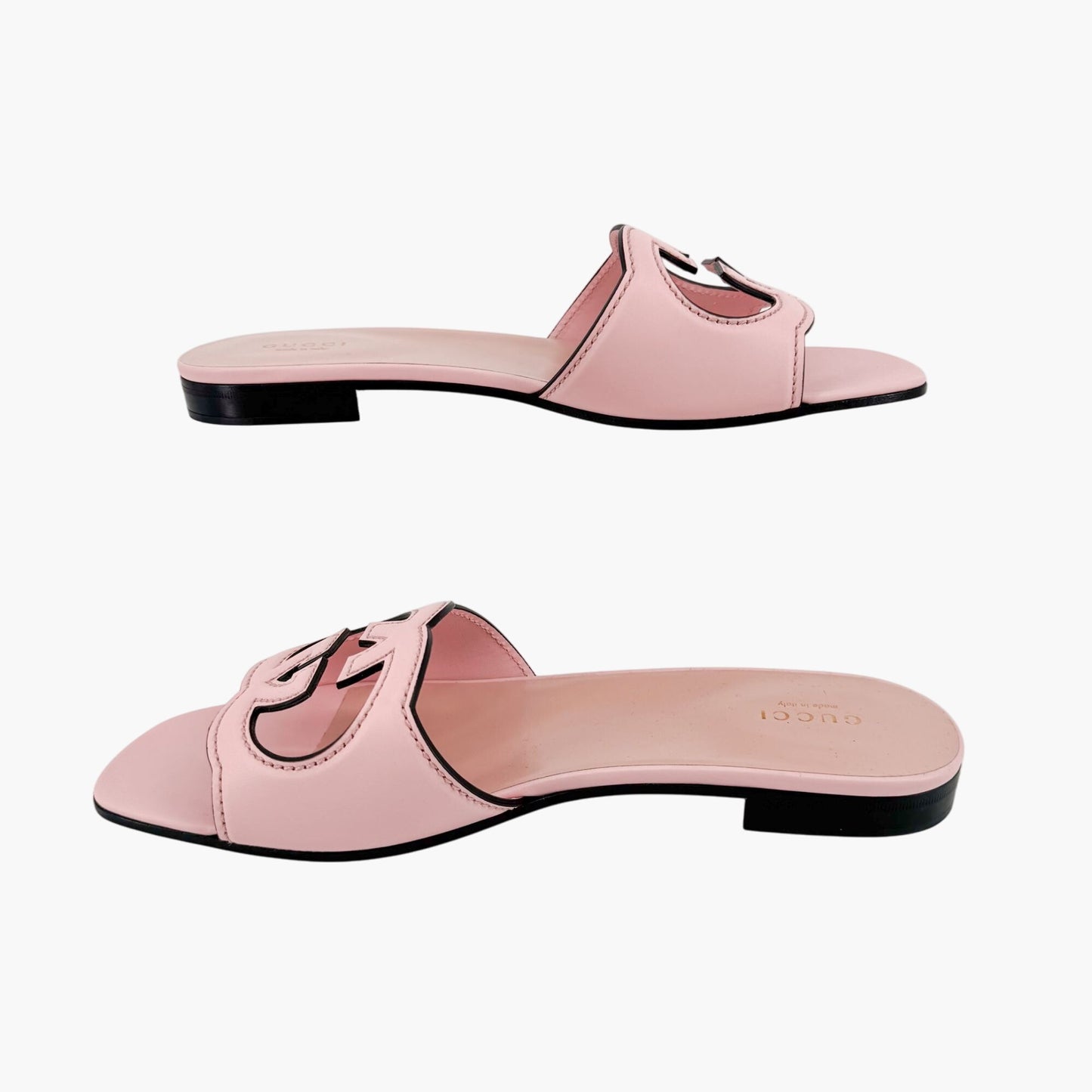 Gucci Cosmos Interlocking GG Cutout Slide Sandals in Pink Leather Size 40