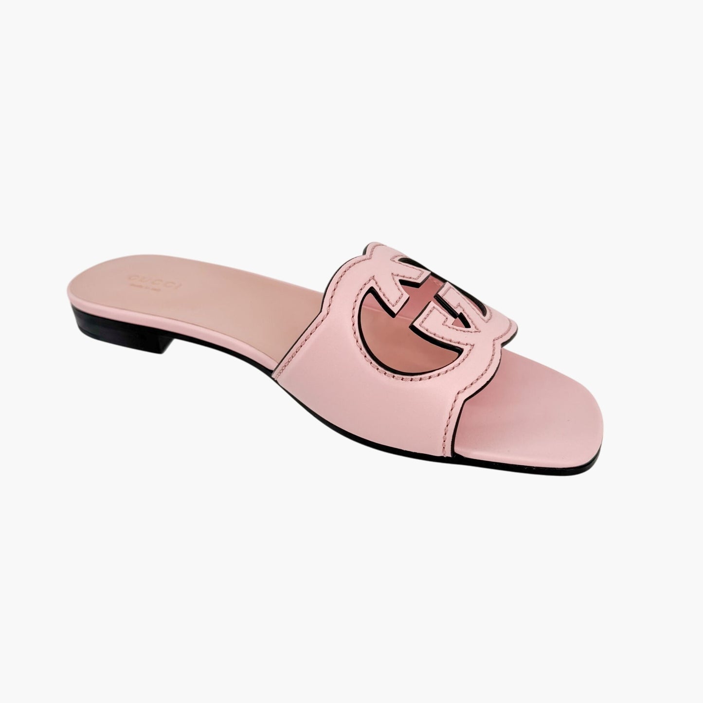 Gucci Cosmos Interlocking GG Cutout Slide Sandals in Pink Leather Size 40