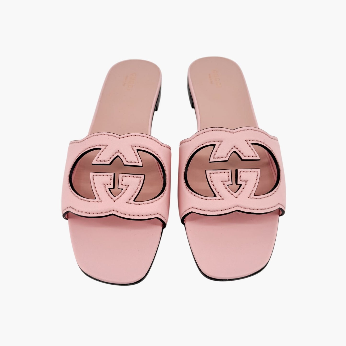 Gucci Cosmos Interlocking GG Cutout Slide Sandals in Pink Leather Size 40