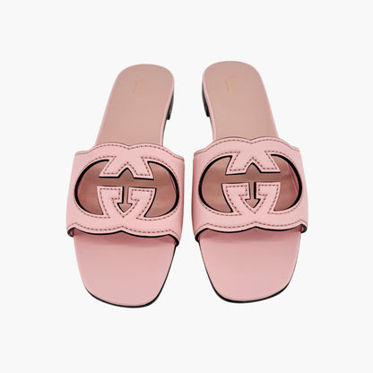 Gucci Cosmos Interlocking GG Cutout Slide Sandals in Pink Leather Size 40