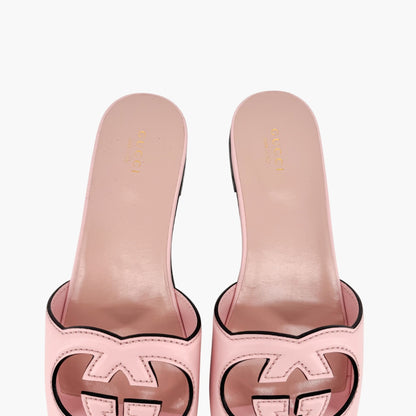 Gucci Cosmos Interlocking GG Cutout Slide Sandals in Pink Leather Size 40