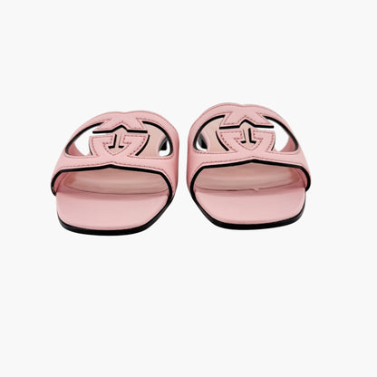 Gucci Cosmos Interlocking GG Cutout Slide Sandals in Pink Leather Size 40