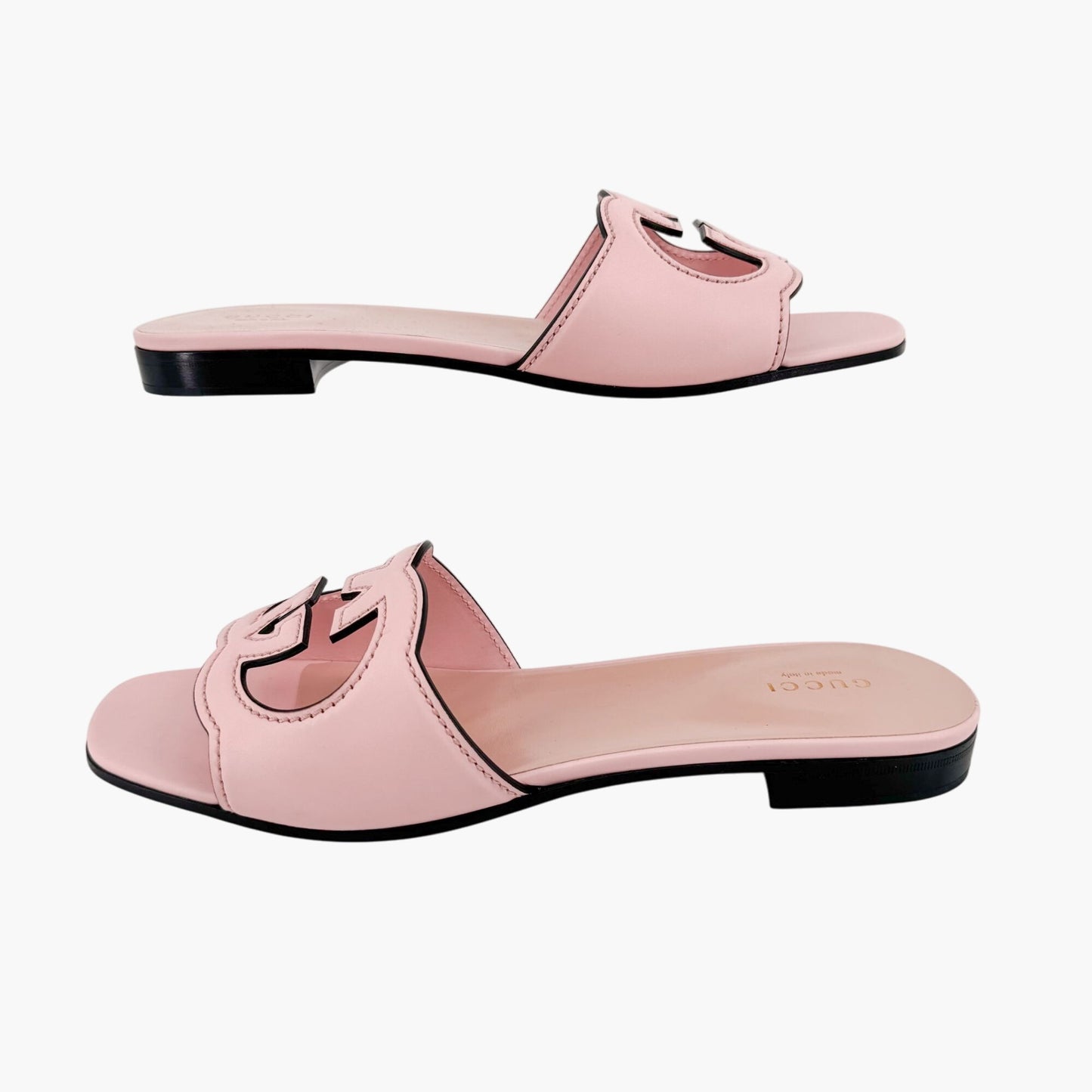 Gucci Cosmos Interlocking GG Cutout Slide Sandals in Pink Leather Size 40