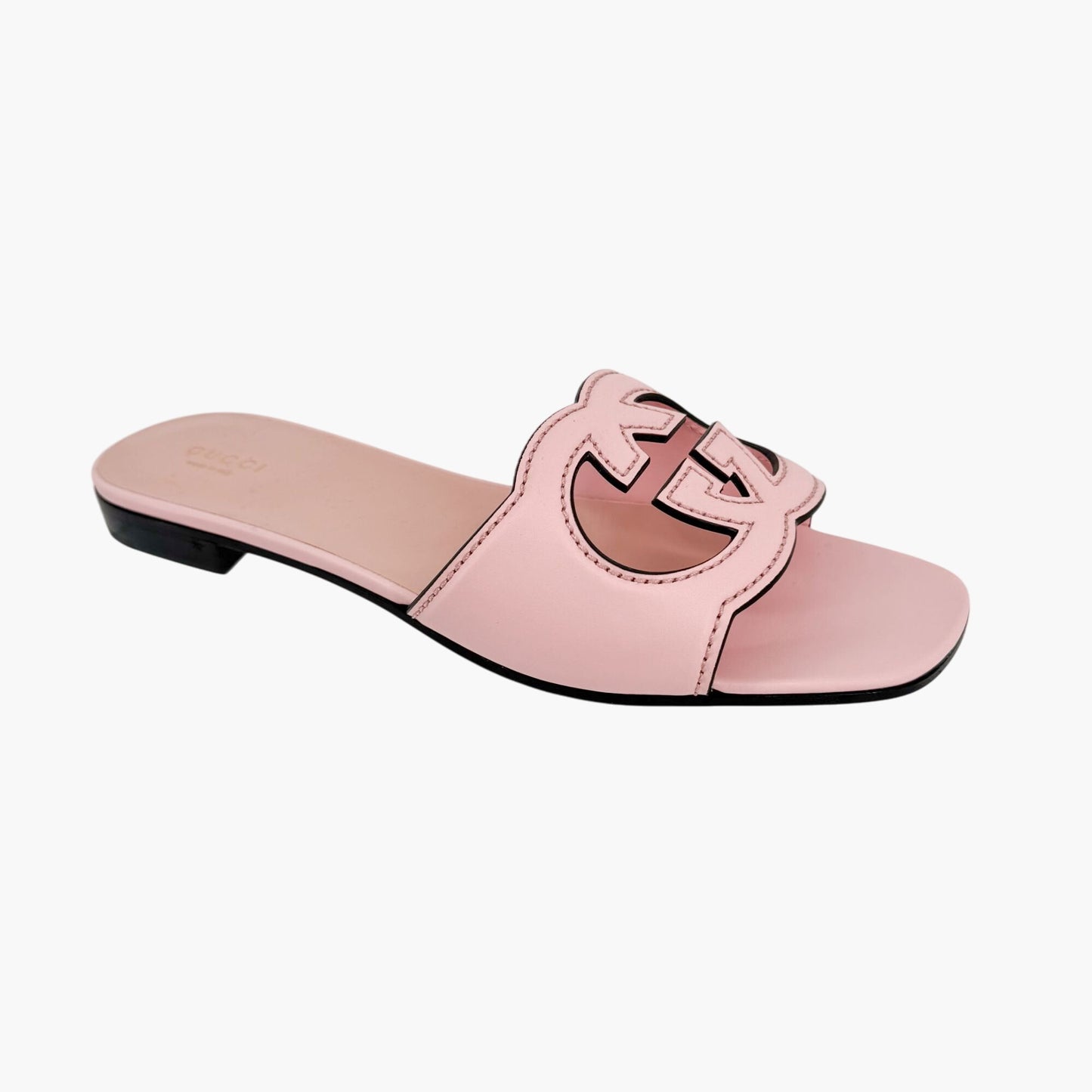 Gucci Cosmos Interlocking GG Cutout Slide Sandals in Pink Leather Size 40