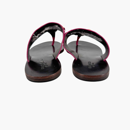 Gucci Horsebit T-Strap Thong Sandals in Fuchsia Pink Suede – Size 38