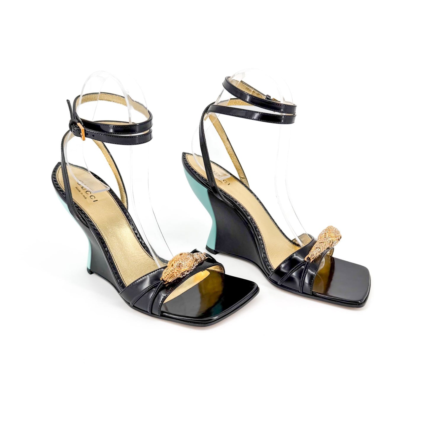 Gucci Regent Dora Snake Head Wedge Sandals Black Size 37