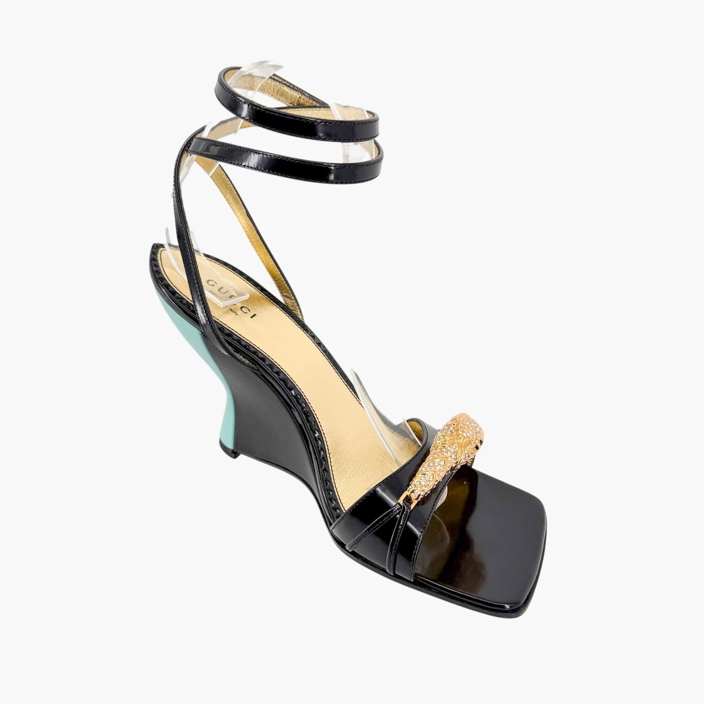 Gucci Regent Dora Snake Head Wedge Sandals Black Size 37