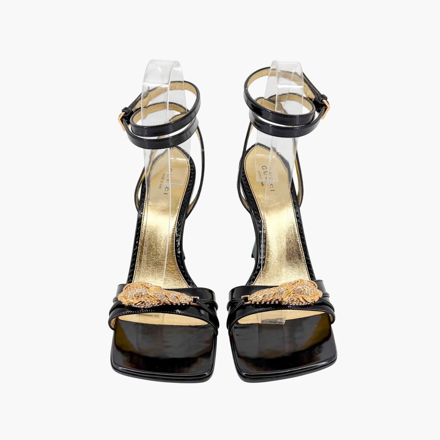 Gucci Regent Dora Snake Head Wedge Sandals Black Size 37