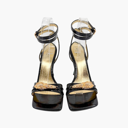 Gucci Regent Dora Snake Head Wedge Sandals Black Size 37