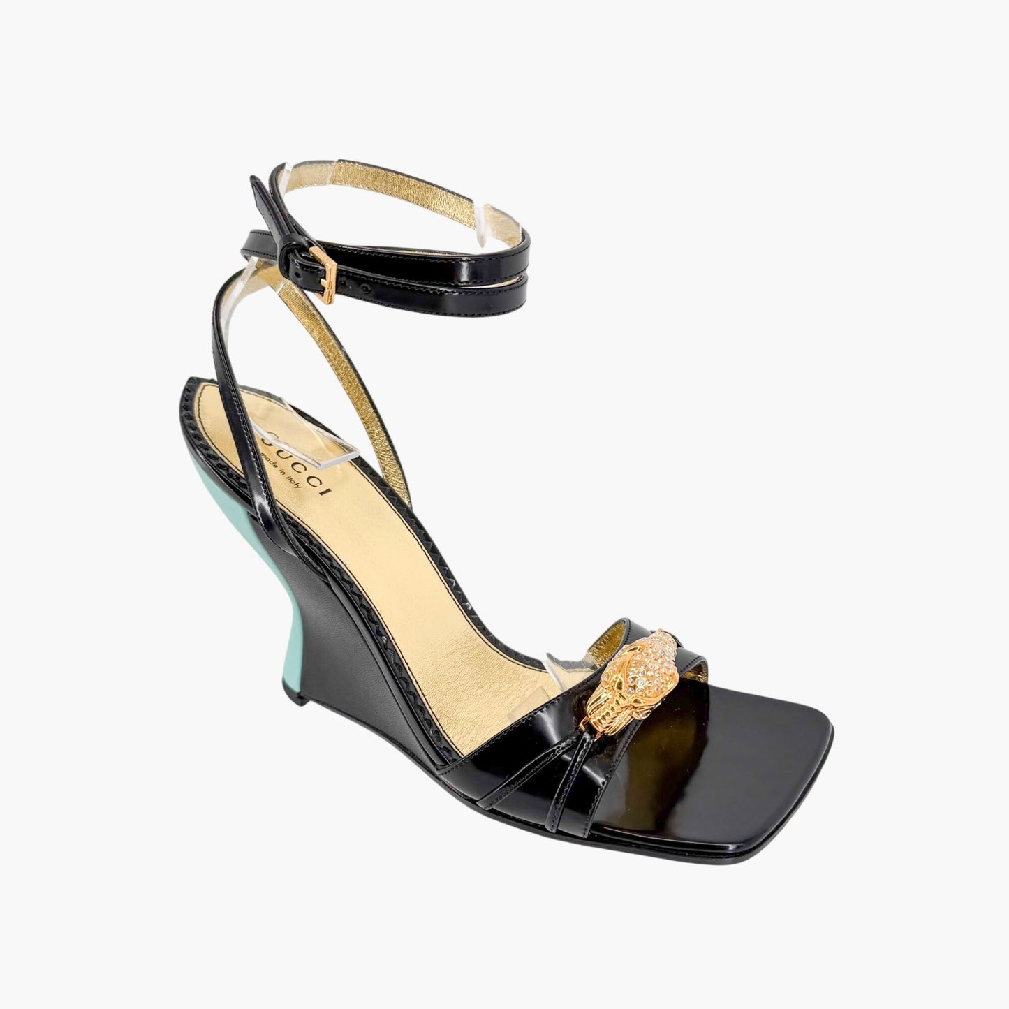 Gucci Regent Dora Snake Head Wedge Sandals Black Size 37