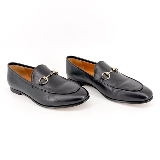 Gucci Jordaan Horsebit Loafers Black Leather Size 36.5