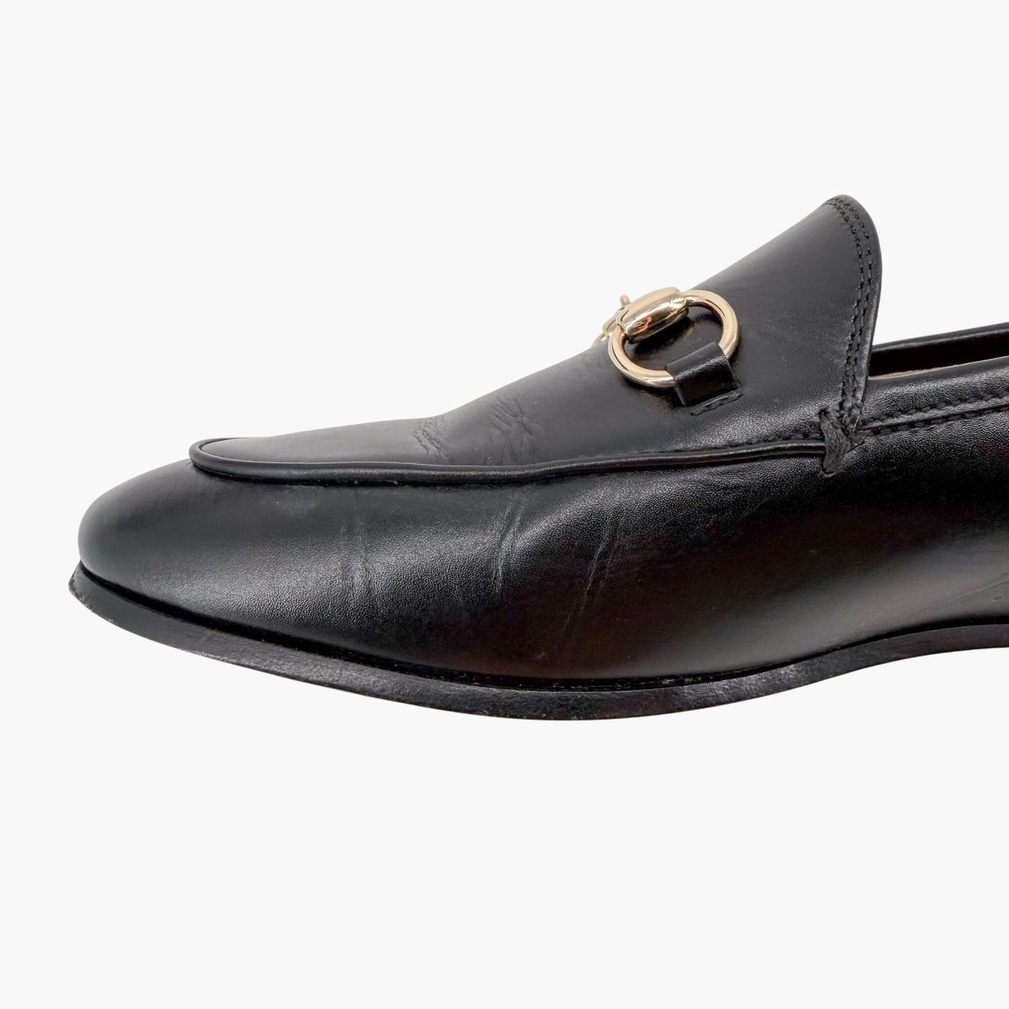 Gucci Jordaan Horsebit Loafers Black Leather Size 36.5
