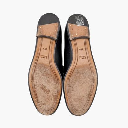 Gucci Jordaan Horsebit Loafers Black Leather Size 36.5
