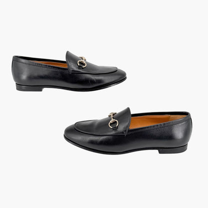Gucci Jordaan Horsebit Loafers Black Leather Size 36.5