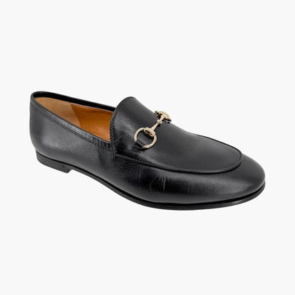 Gucci Jordaan Horsebit Loafers Black Leather Size 36.5