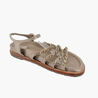 Chanel Chain Dad Sandals Gold Satin Size 38.5