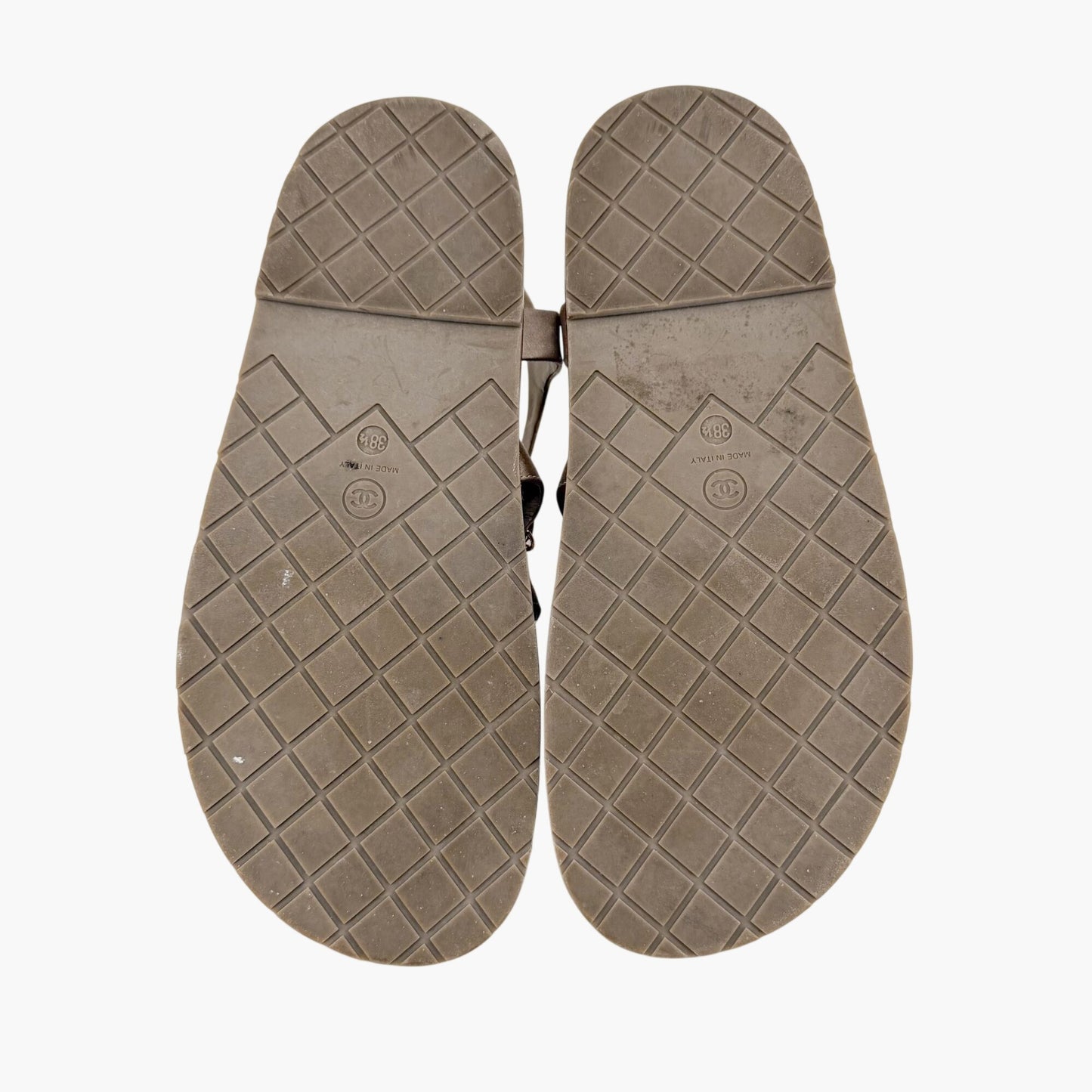 Chanel Chain Dad Sandals Gold Satin Size 38.5