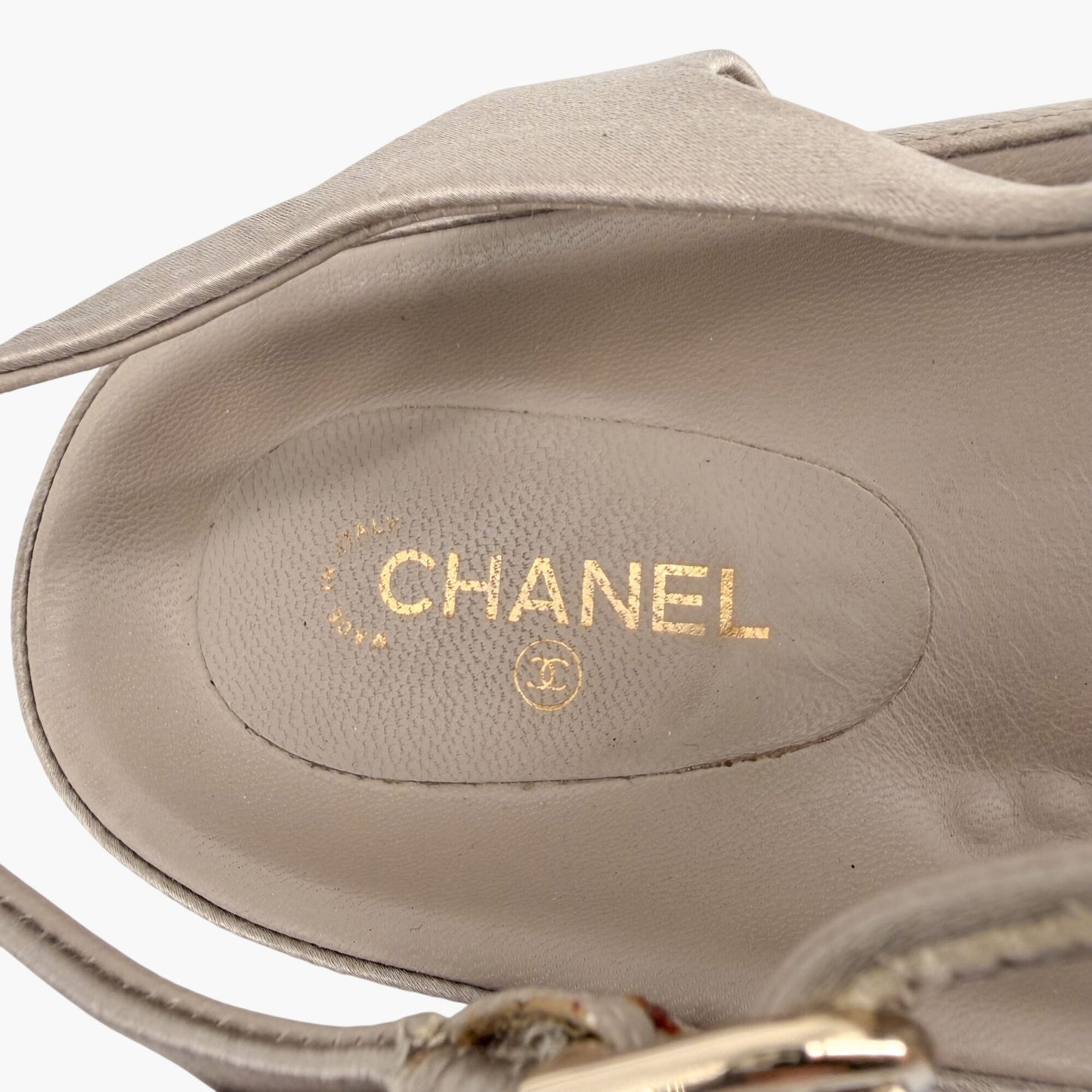 Chanel Chain Dad Sandals Gold Satin Size 38.5