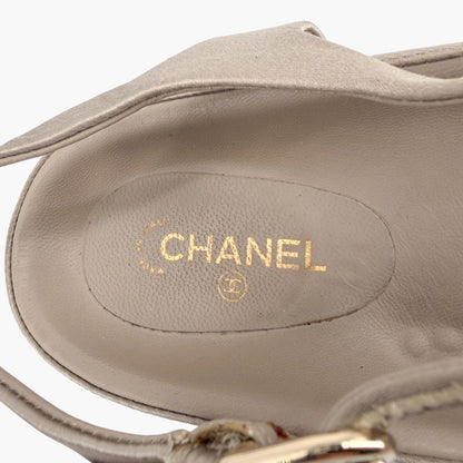 Chanel Chain Dad Sandals Gold Satin Size 38.5