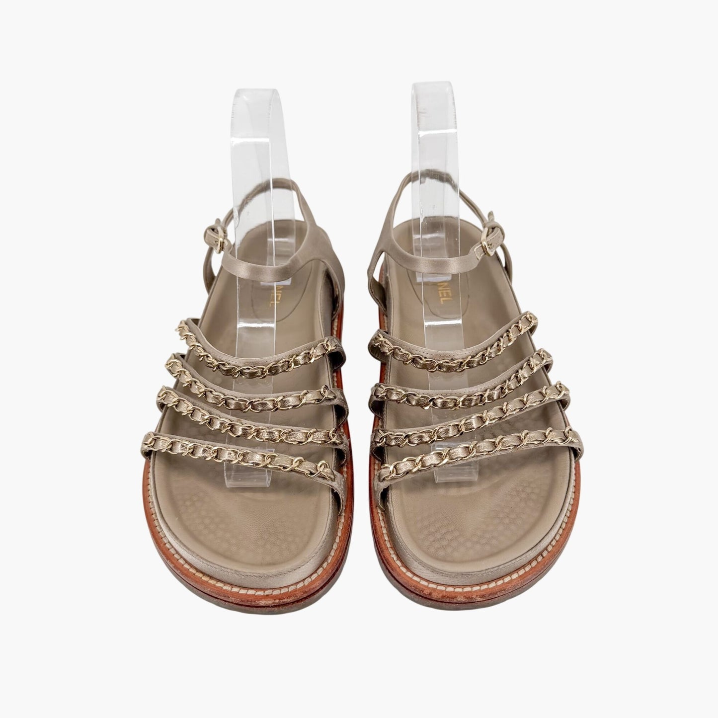 Chanel Chain Dad Sandals Gold Satin Size 38.5
