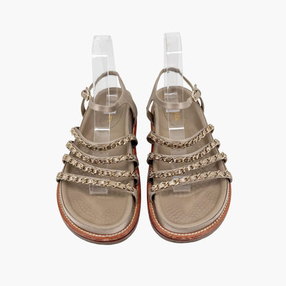 Chanel Chain Dad Sandals Gold Satin Size 38.5