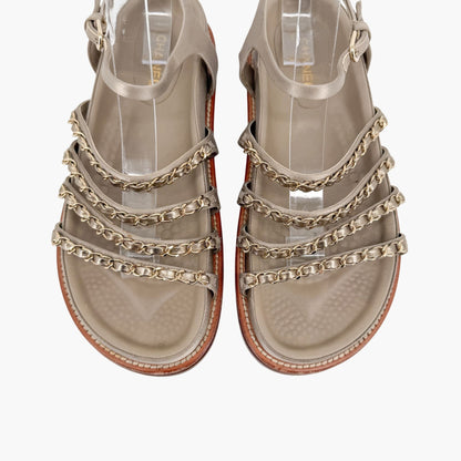 Chanel Chain Dad Sandals Gold Satin Size 38.5