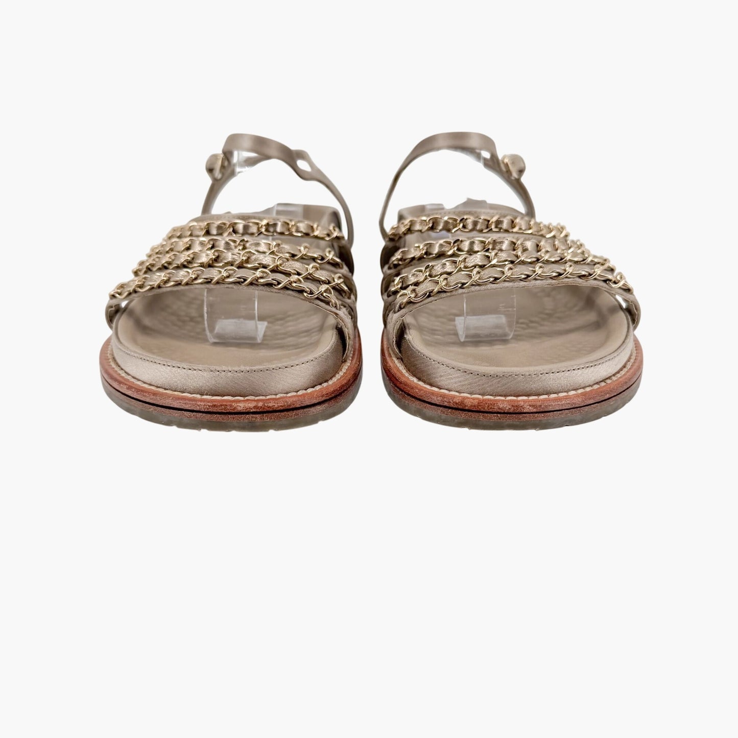 Chanel Chain Dad Sandals Gold Satin Size 38.5