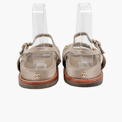 Chanel Chain Dad Sandals Gold Satin Size 38.5
