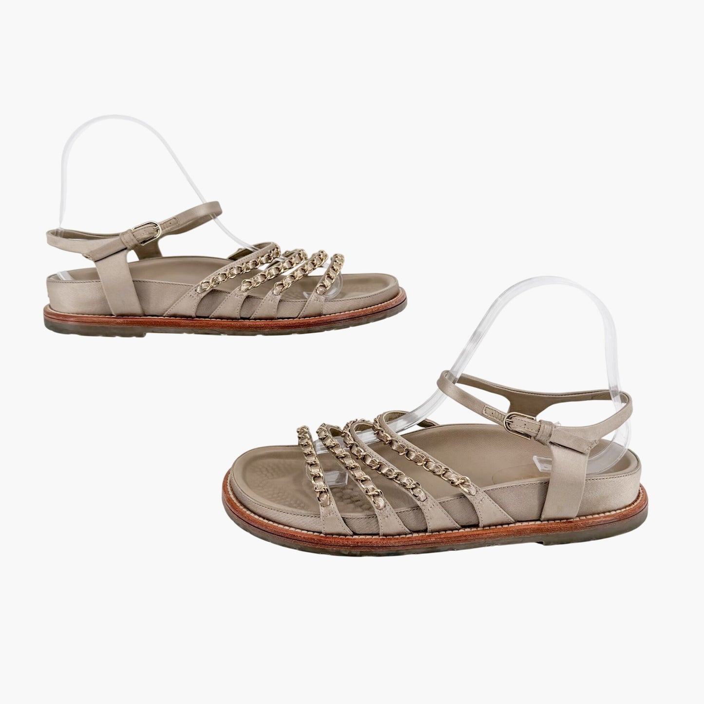 Chanel Chain Dad Sandals Gold Satin Size 38.5
