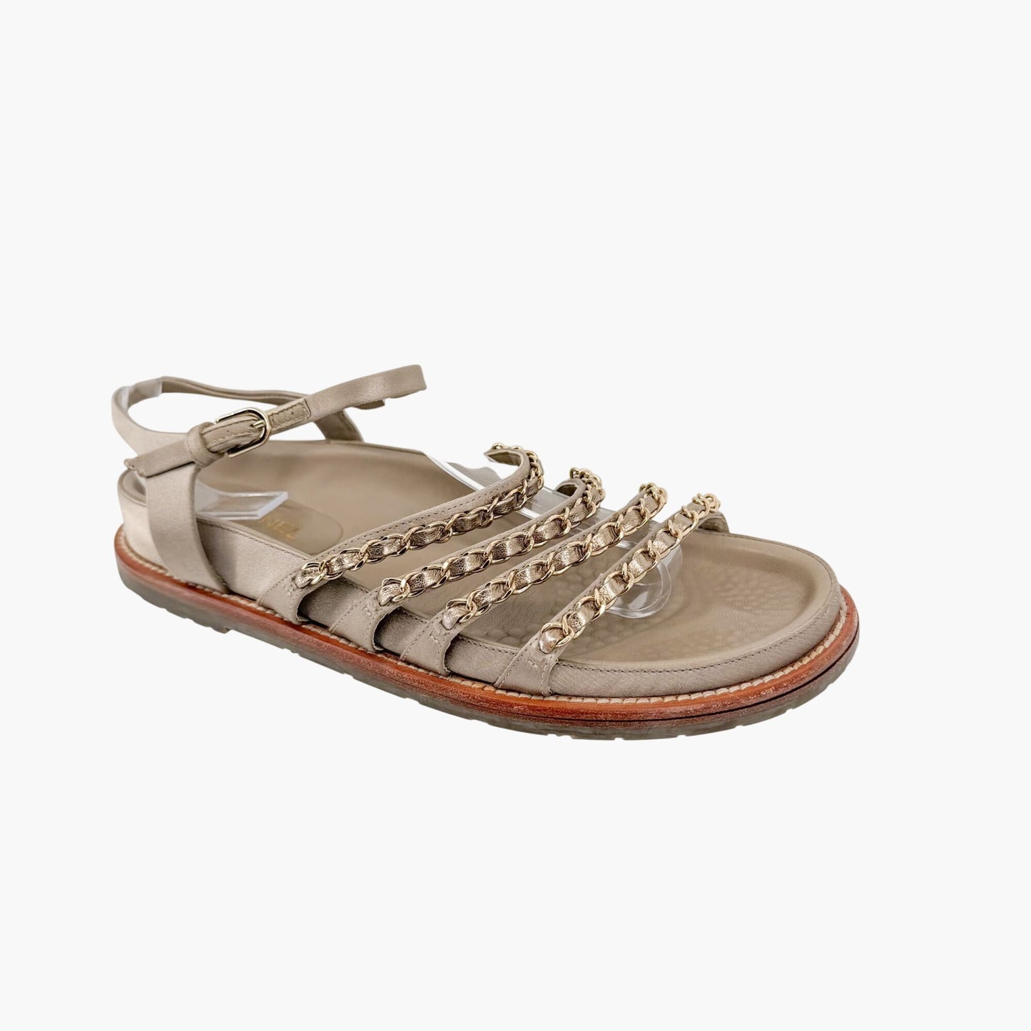 Chanel Chain Dad Sandals Gold Satin Size 38.5