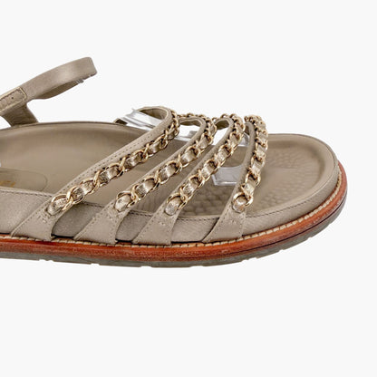 Chanel Chain Dad Sandals Gold Satin Size 38.5