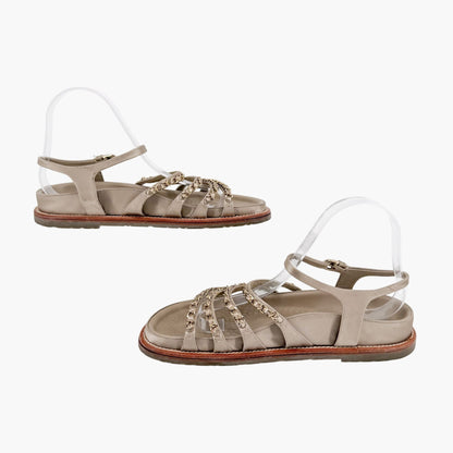 Chanel Chain Dad Sandals Gold Satin Size 38.5