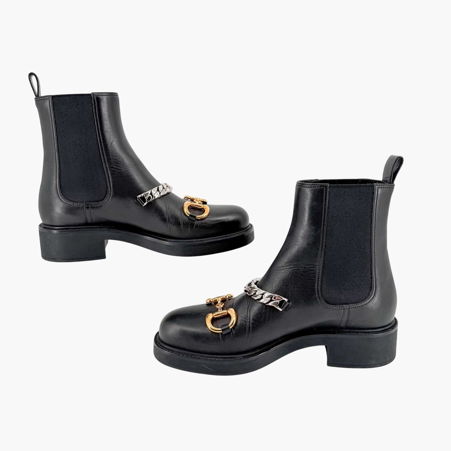 Gucci Deva Horsebit Chelsea Boots Black Leather Size 39.5