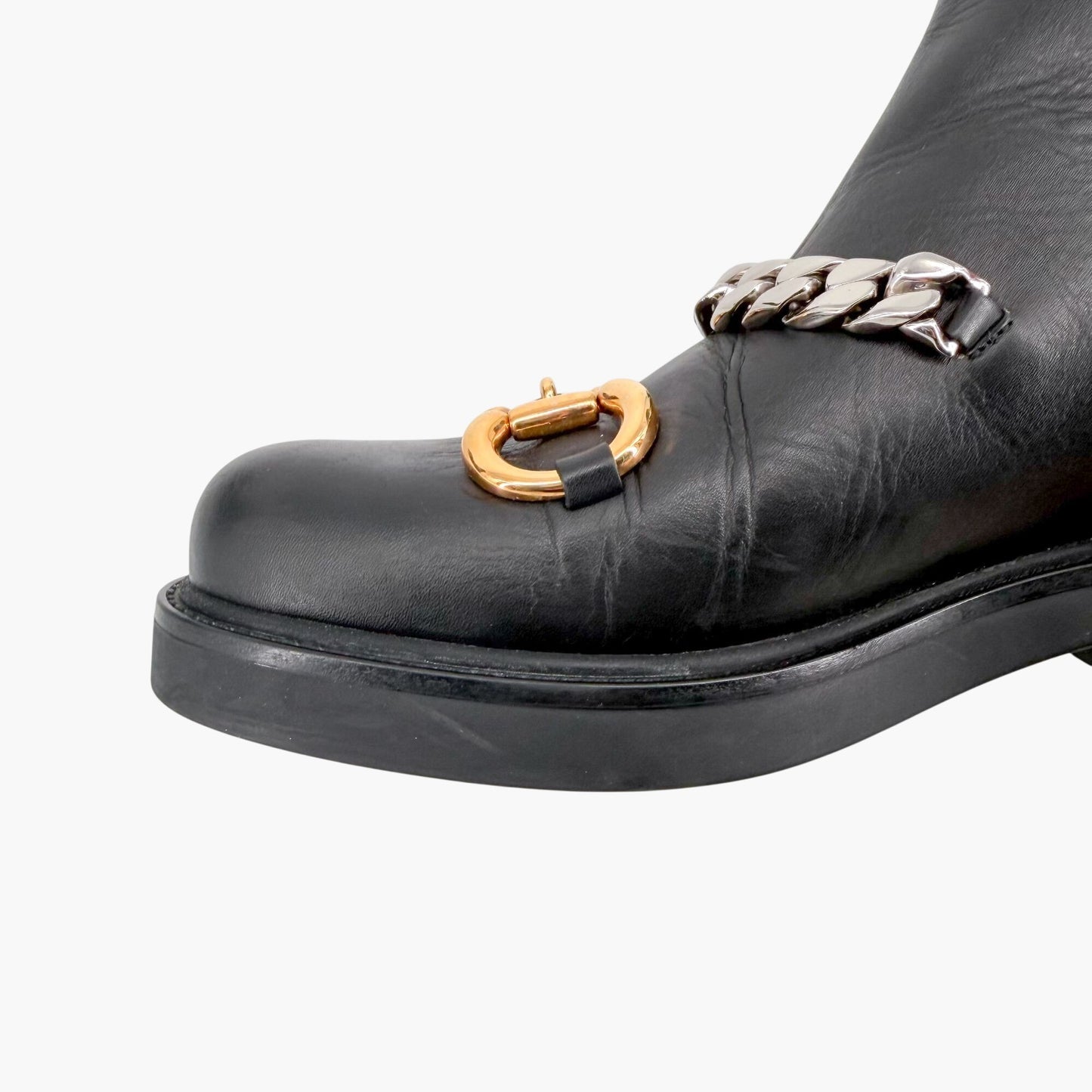 Gucci Deva Horsebit Chelsea Boots Black Leather Size 39.5