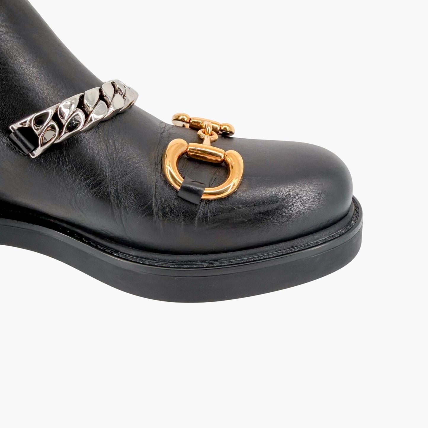 Gucci Deva Horsebit Chelsea Boots Black Leather Size 39.5