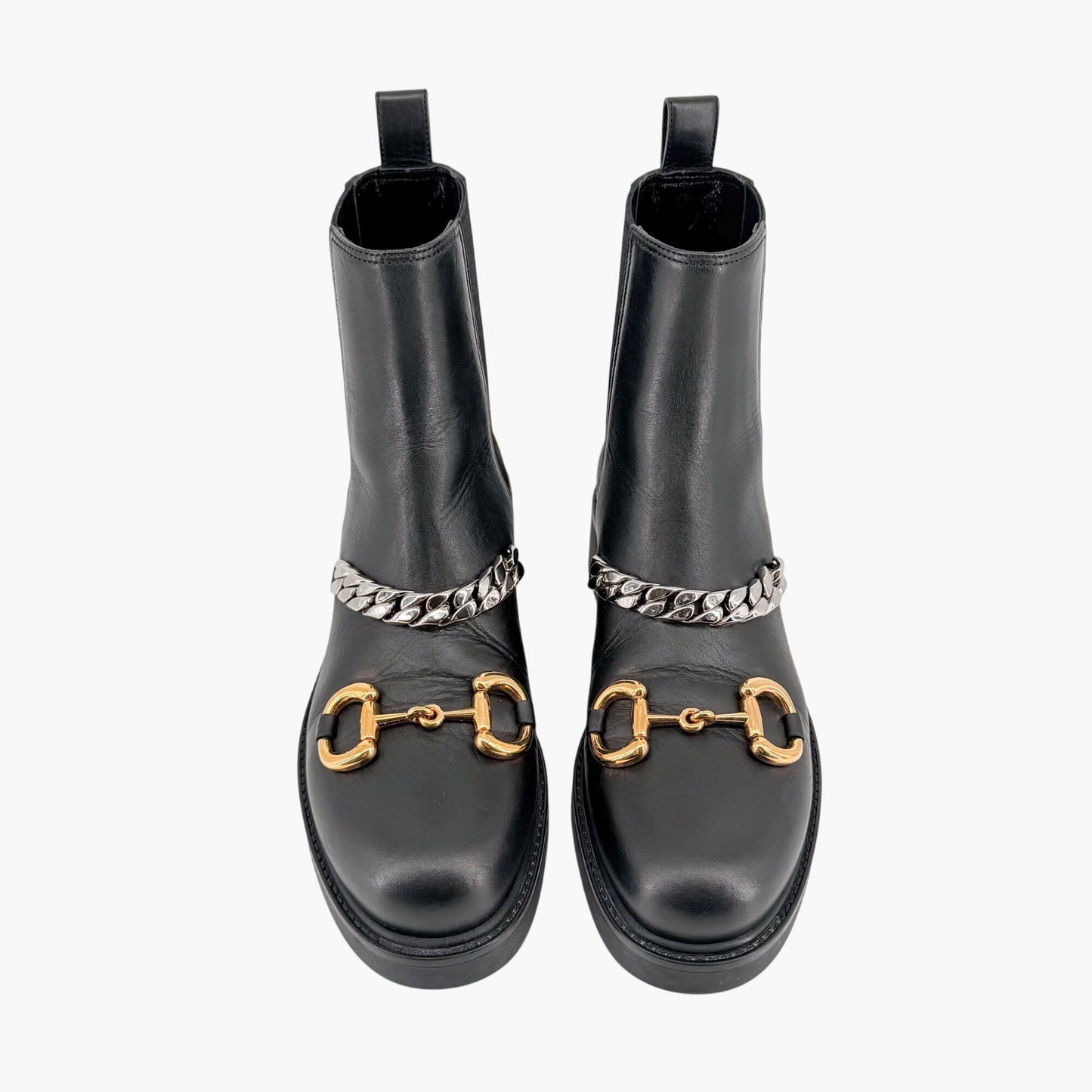 Gucci Deva Horsebit Chelsea Boots Black Leather Size 39.5