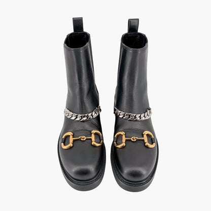 Gucci Deva Horsebit Chelsea Boots Black Leather Size 39.5