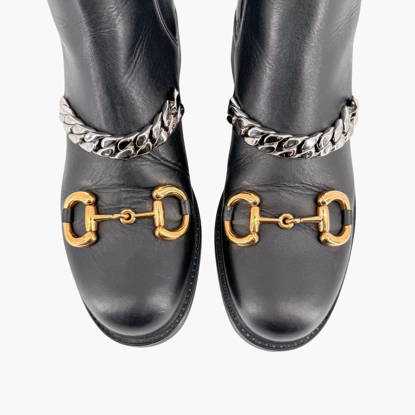 Gucci Deva Horsebit Chelsea Boots Black Leather Size 39.5