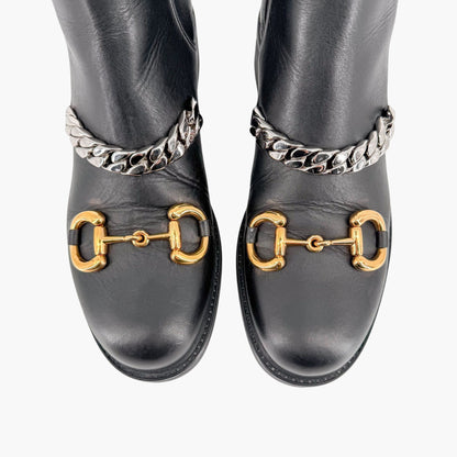 Gucci Deva Horsebit Chelsea Boots Black Leather Size 39.5