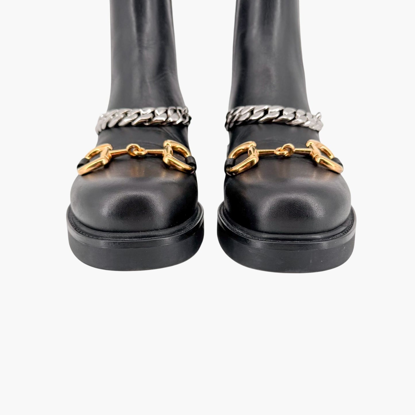 Gucci Deva Horsebit Chelsea Boots Black Leather Size 39.5