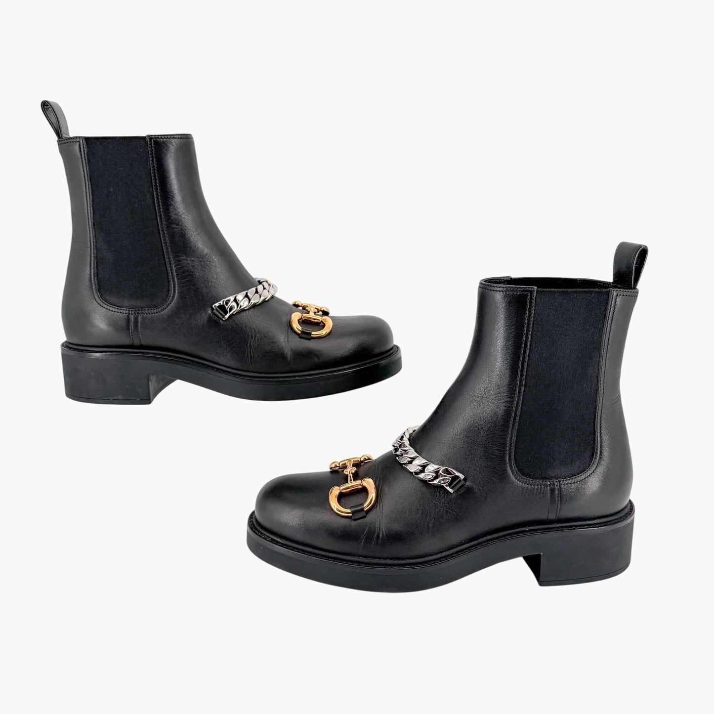 Gucci Deva Horsebit Chelsea Boots Black Leather Size 39.5