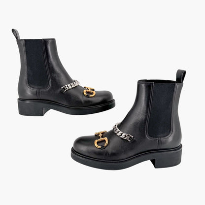 Gucci Deva Horsebit Chelsea Boots Black Leather Size 39.5