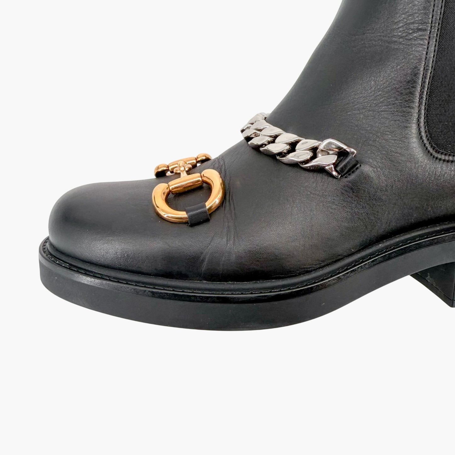 Gucci Deva Horsebit Chelsea Boots Black Leather Size 39.5