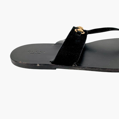 Gucci Horsebit T-Strap Flat Sandals in Black Suede – Size 40