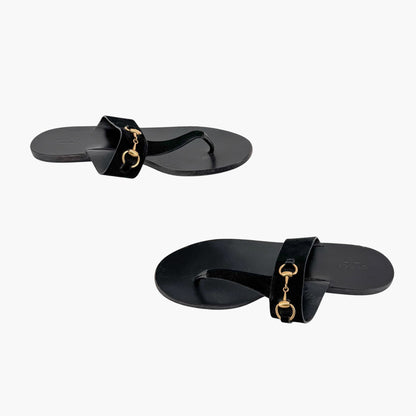 Gucci Horsebit T-Strap Flat Sandals in Black Suede – Size 40