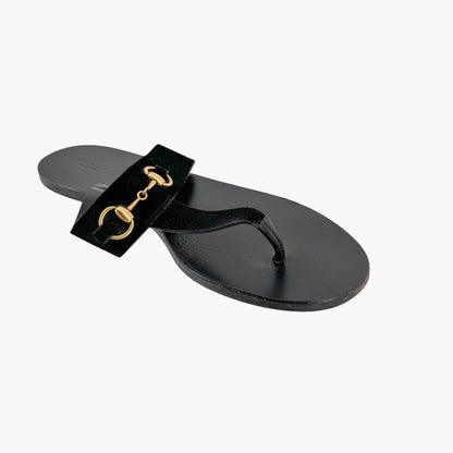 Gucci Horsebit T-Strap Flat Sandals in Black Suede – Size 40